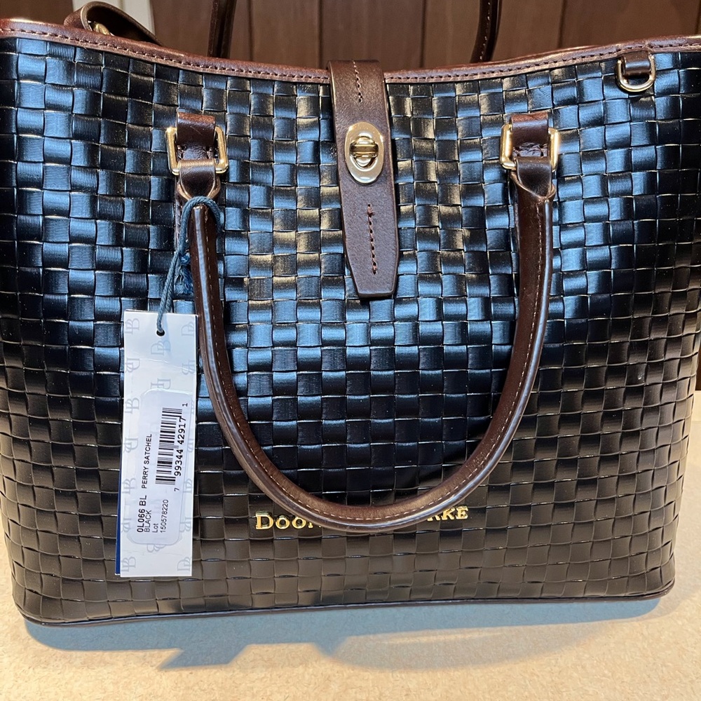Dooney & Bourke Black and Brown Woven Perry Satchel. Brand new. Never used.